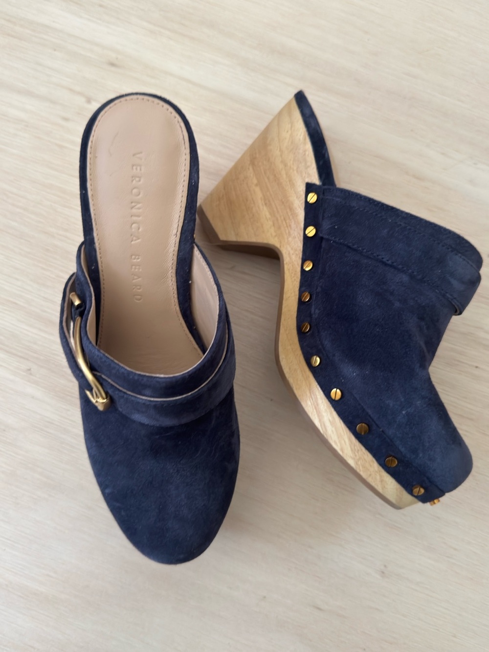 Veronica Beard Navy Suede Hendrix buckle clog